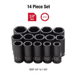 SUNEX 3/4" Drive SAE 6-Point Deep Impact Socket Set, 14-Piece