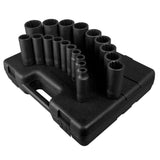 SUNEX 1/2" Drive SAE 12-Point Deep Impact Socket Set, 19-Piece