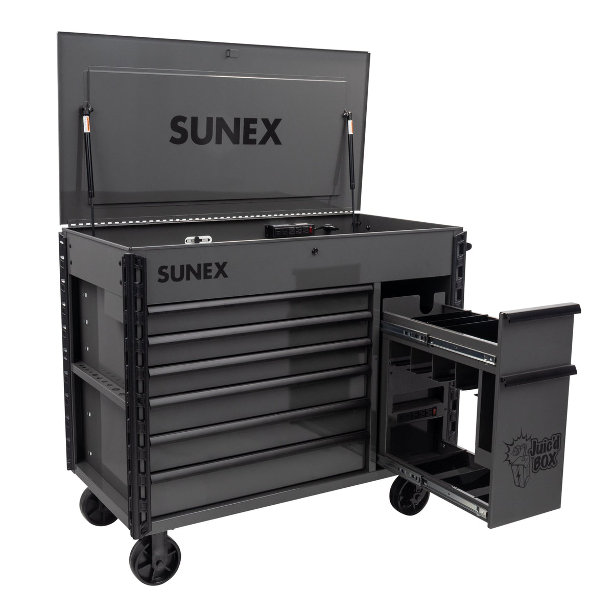 SUNEX Juic'd BOX 50" 7-Drawer Powered Tool Cart, 700 lb Capacity