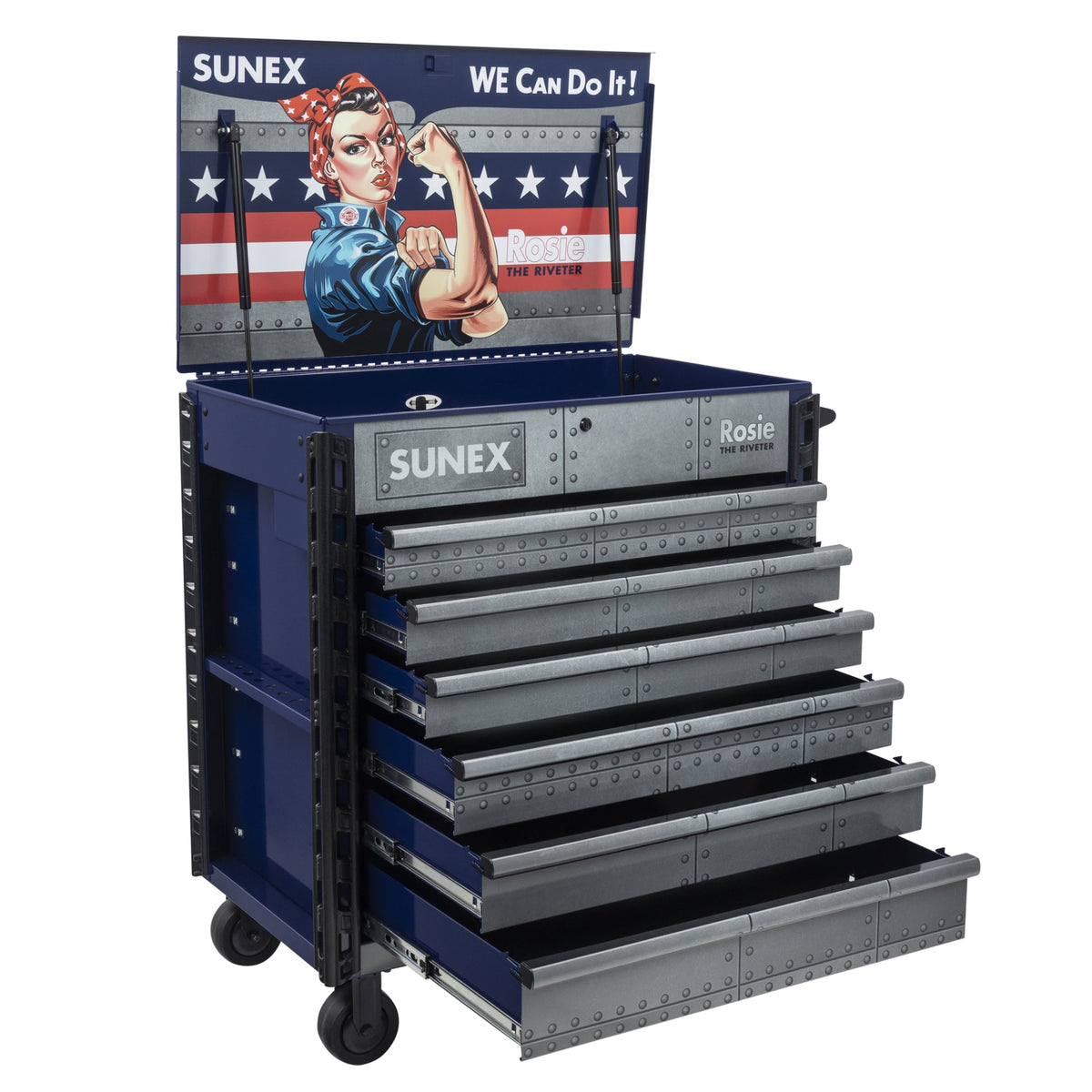 SUNEX Rosie the Riveter 39" 6-Drawer Premium Service Cart, 600 lb Capacity