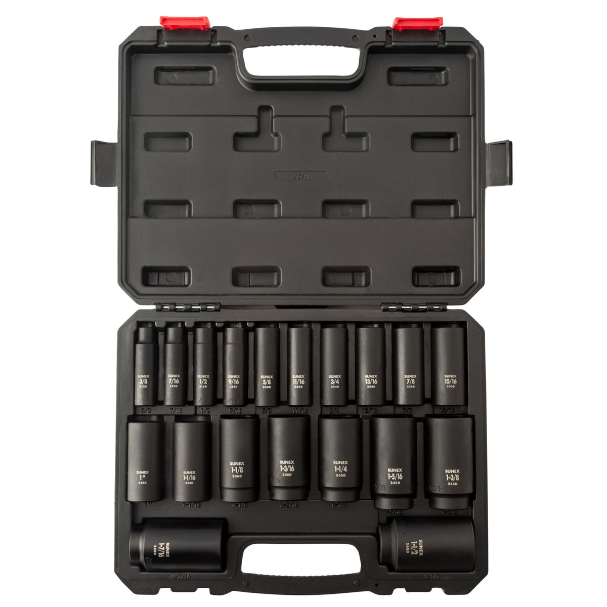 SUNEX 1/2" Drive SAE 6-Point Deep Impact Socket Set, 19-Piece