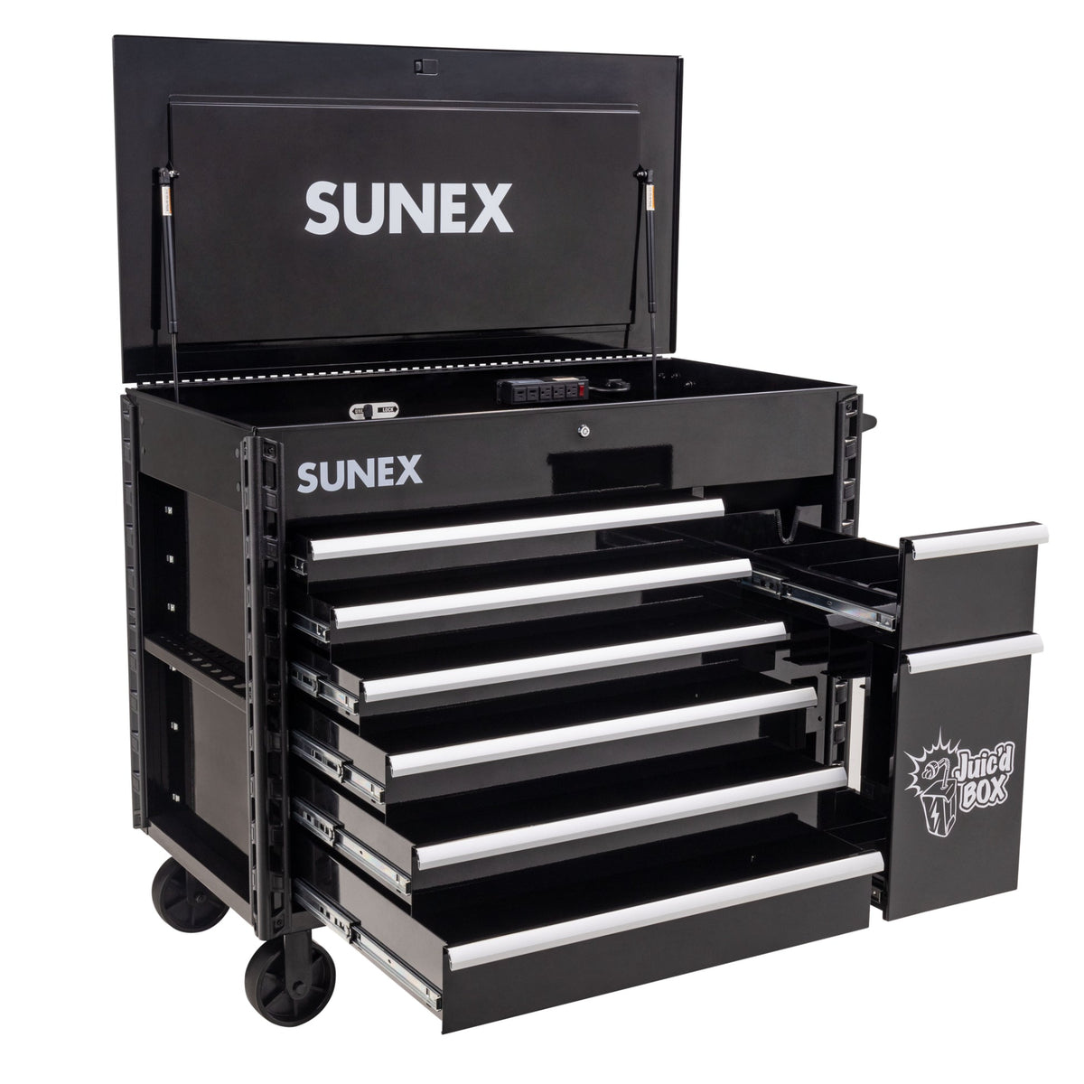 SUNEX Juic'd BOX 50" 7-Drawer Powered Tool Cart, 700 lb Capacity