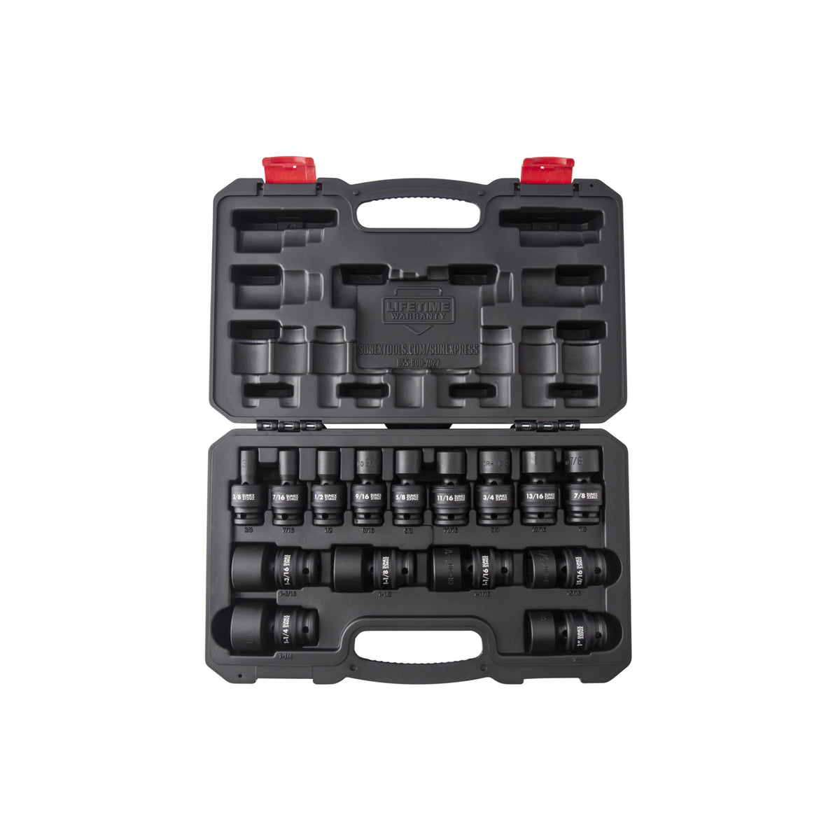 SUNEX 1/2" Drive SAE 12-Point Standard Universal Impact Socket Set, 15-Piece