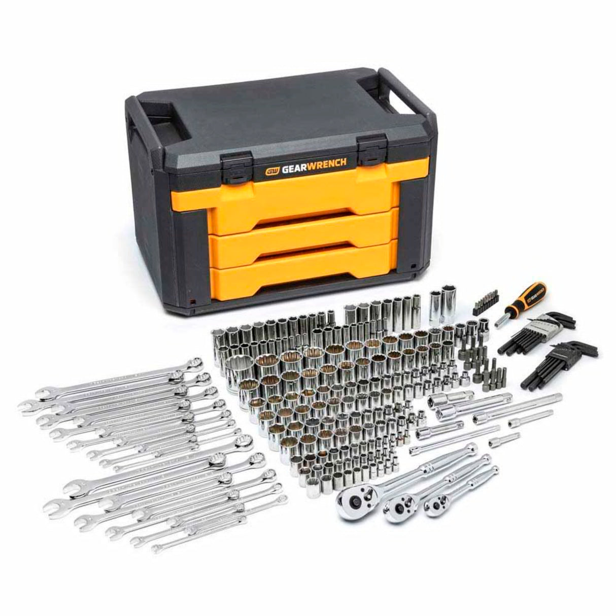GearWrench 80942 239-Pc Mechanics Tool Set — 1/4", 3/8", 1/2" Drive, 3-Drawer Storage Box