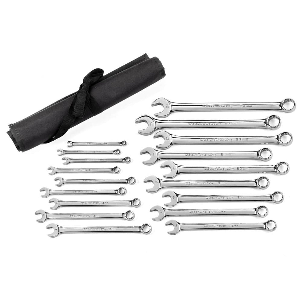 GearWrench 81920 18-Pc 12-Point Long Pattern Combination Wrench Set — Metric 7-24mm