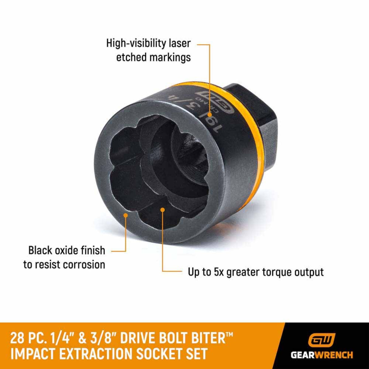 GearWrench 84784 28-Pc Bolt Biter Impact Extraction Socket Set — 1/4" & 3/8" Drive