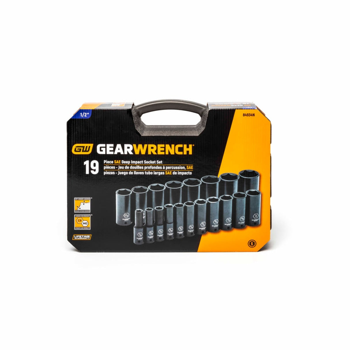 GearWrench 84934N 19-Pc 1/2" Drive 6-Point Deep SAE Impact Socket Set