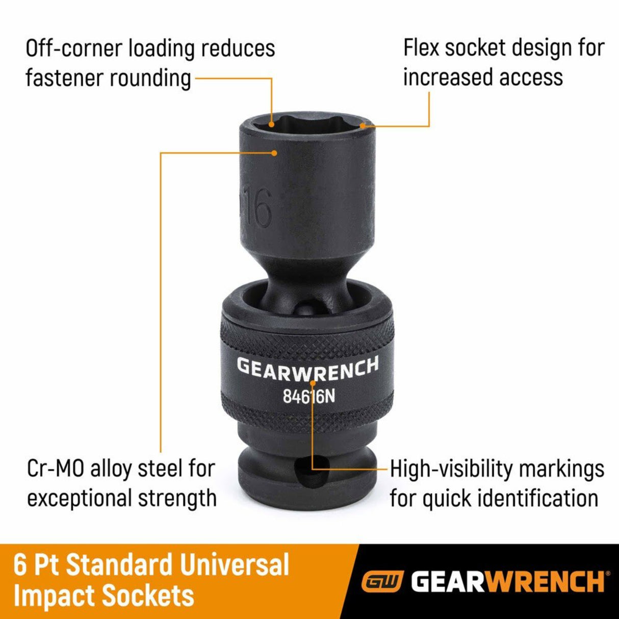 GearWrench 84939N 15-Pc 1/2" Drive 6-Point Universal Impact Socket Set — Metric
