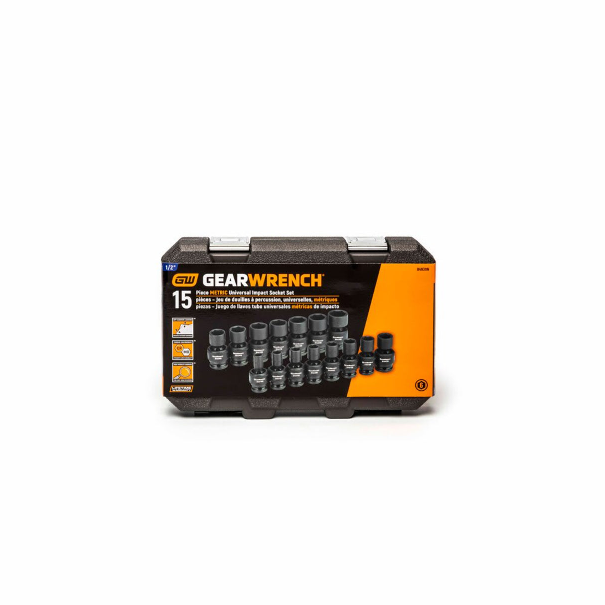 GearWrench 84939N 15-Pc 1/2" Drive 6-Point Universal Impact Socket Set — Metric