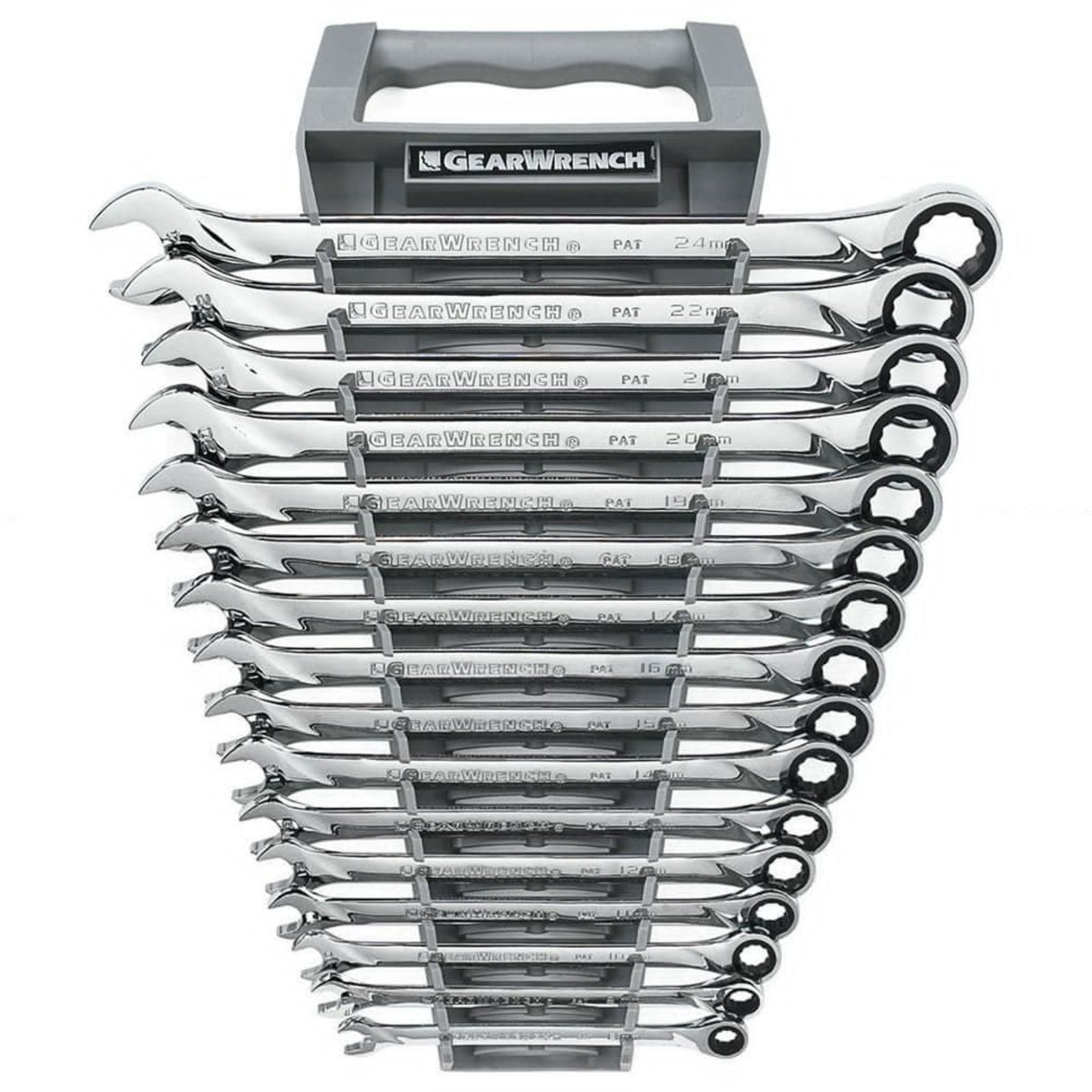 GearWrench 85099 16-Pc 72-Tooth 12-Point XL Ratcheting Wrench Set — Metric 8-24mm