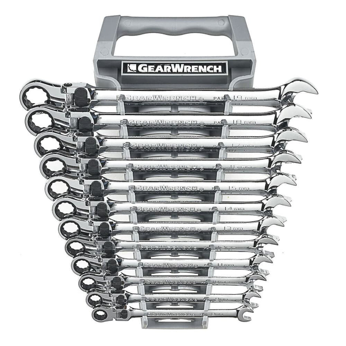 GearWrench 85698 12-Pc 72-Tooth 12-Point XL Locking Flex Head Ratcheting Wrench Set — Metric