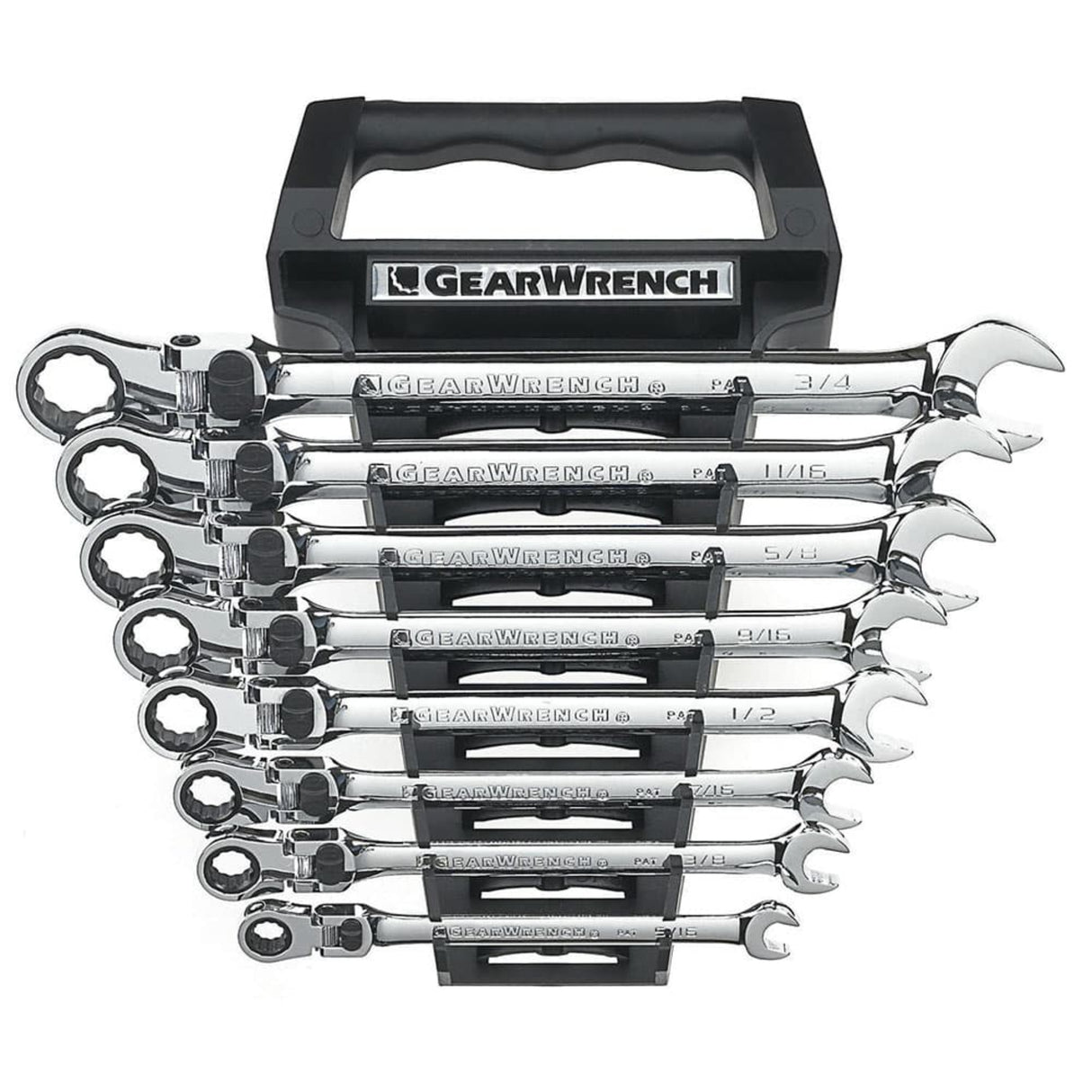 GearWrench 85798 8-Pc 72-Tooth 12-Point XL Locking Flex Head Ratcheting Wrench Set — SAE 5/16" to 3/4"