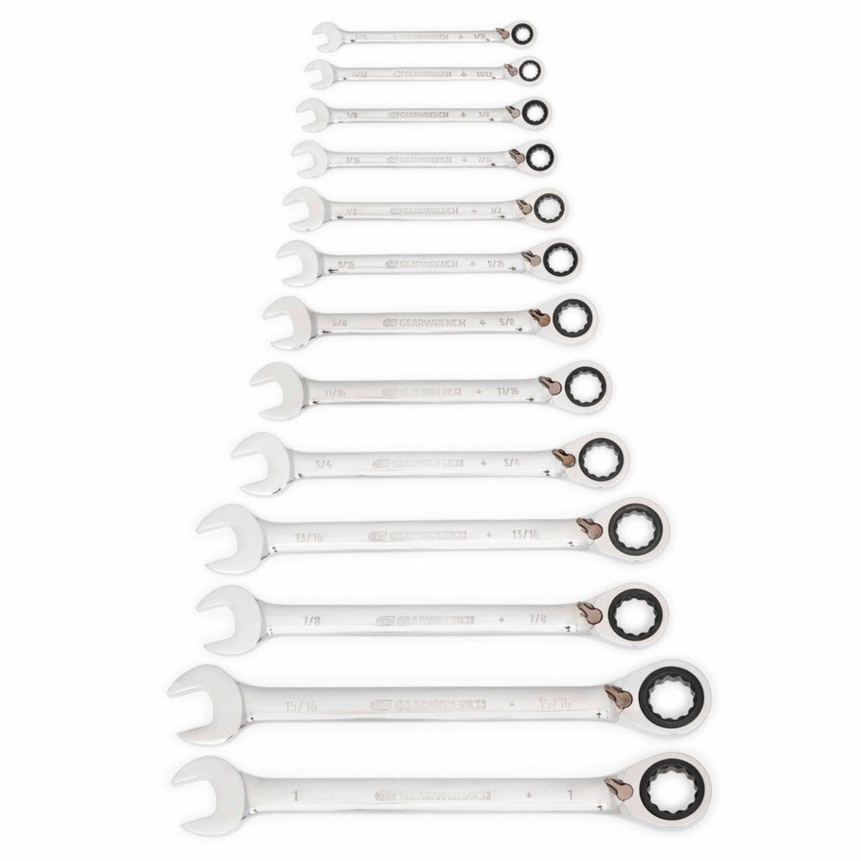 GearWrench 9509N 13-Pc 72-Tooth 12-Point Reversible Ratcheting Wrench Set — SAE 5/16" to 1"