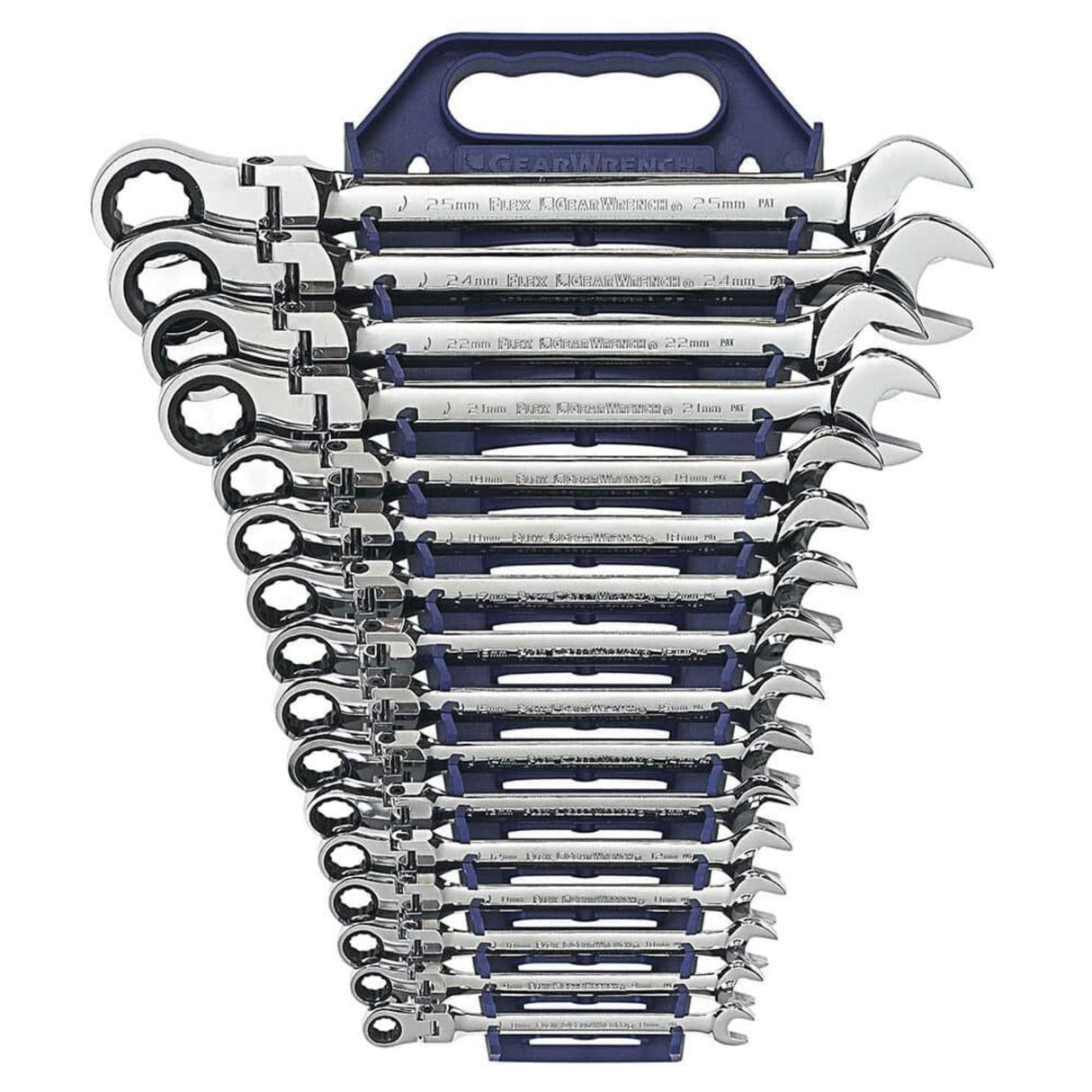 GearWrench 9902D 16-Pc 72-Tooth 12-Point Flex Head Ratcheting Wrench Set — Metric 8-25mm