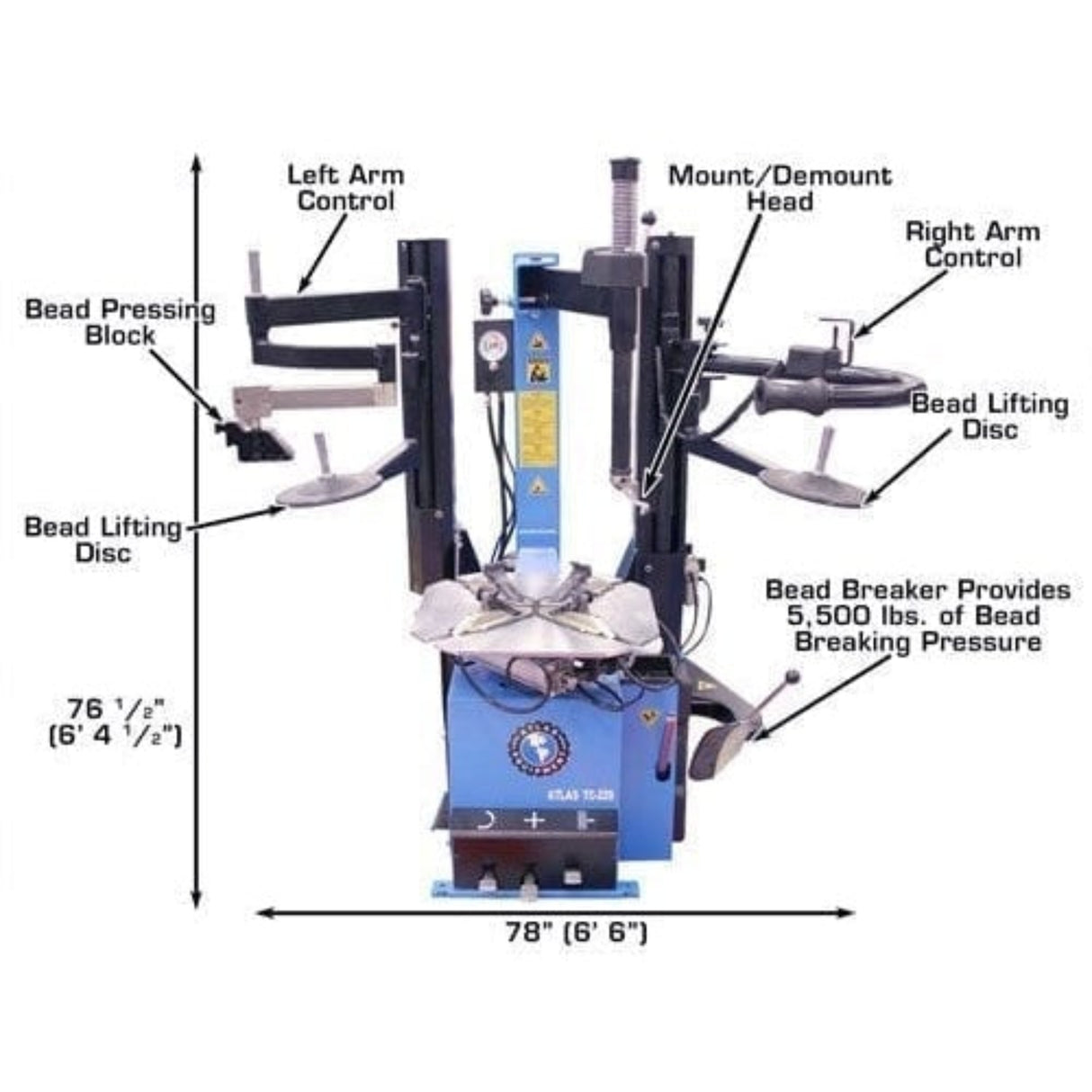Atlas TC229DAA Rim-Clamp Tire Changer w/ Dual Assist Arms