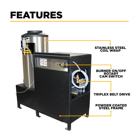 BE Power 3,000 PSI 230V 3-Phase Hot Water Pressure Washer