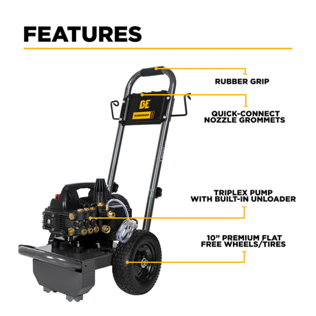 BE Power 1,500 PSI 1.6 GPM Workshop Electric Pressure Washer