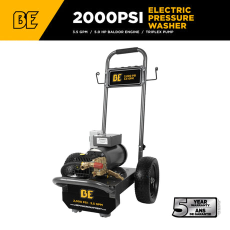 BE Power 2,000 PSI Plug-In Electric Pressure Washer with Baldor 5.0 HP Motor