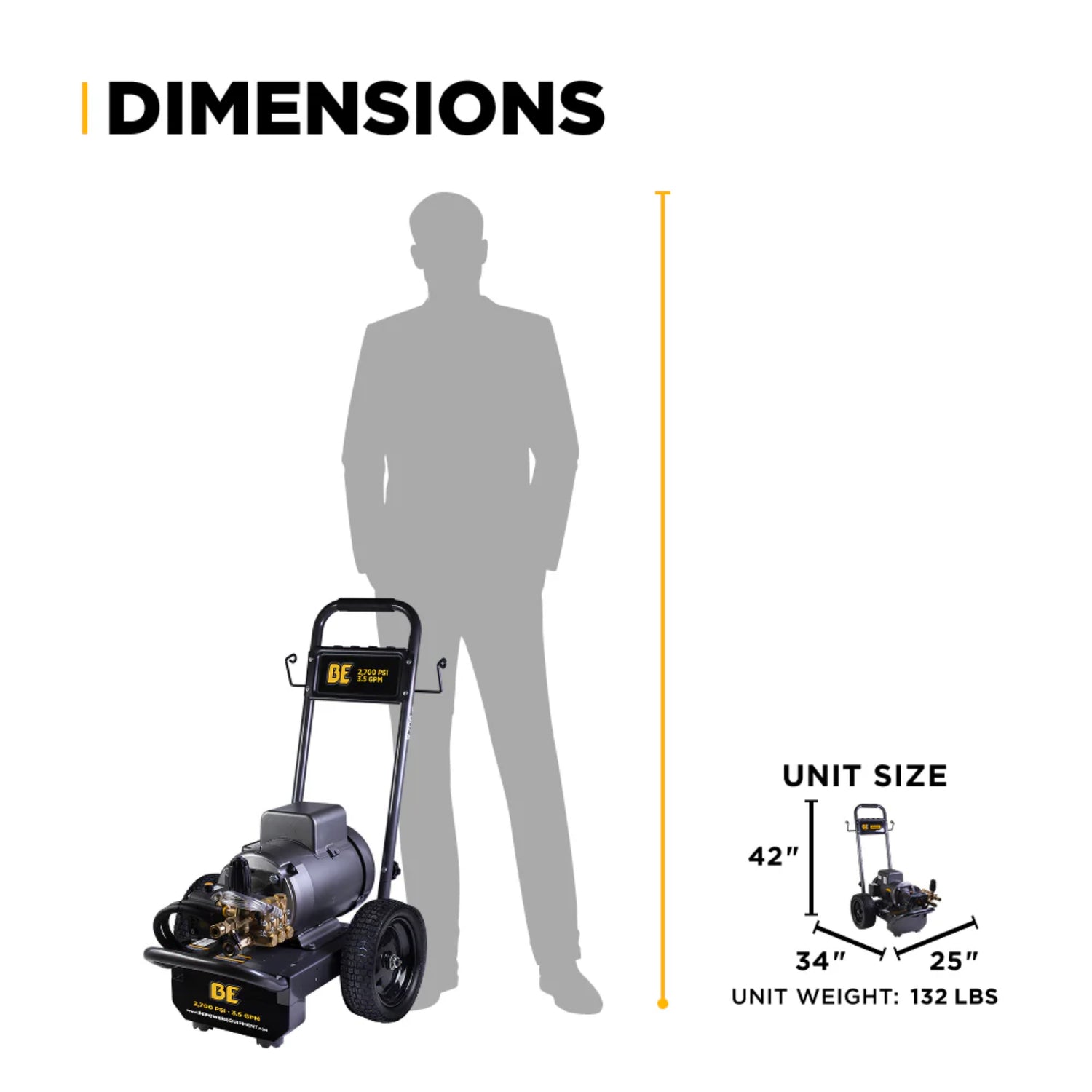 BE Power 2,700 PSI 3.5 GPM Commercial Electric Pressure Washer