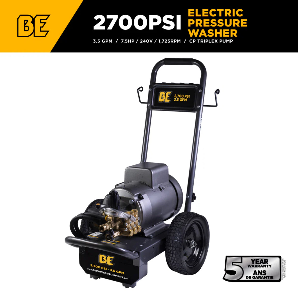 BE Power 2,700 PSI 3.5 GPM Commercial Electric Pressure Washer