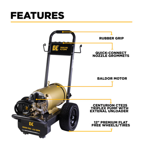 BE Power B3010E34AHE 3,000 PSI 4.5 GPM 10 HP Electric Pressure Washer