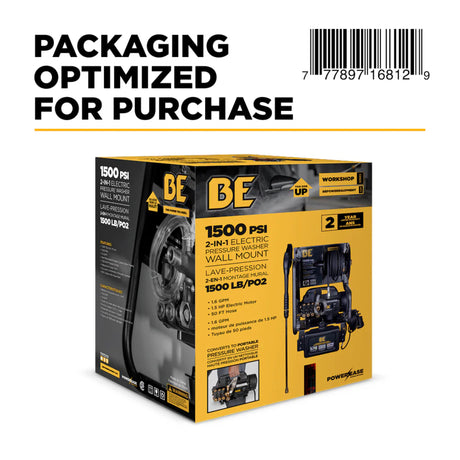 BE Power 1,500 PSI Electric Pressure Washer with Powerease & Triplex Pump