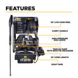 BE Power 1,500 PSI Electric Pressure Washer with Powerease & Triplex Pump