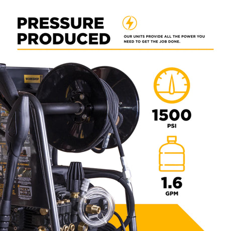 BE Power 1,500 PSI Electric Pressure Washer with Powerease & Triplex Pump