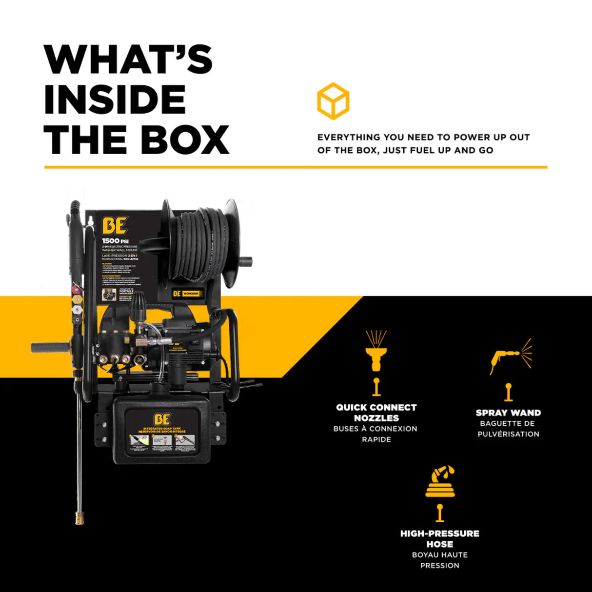 BE Power 1,500 PSI Electric Pressure Washer with Powerease & Triplex Pump
