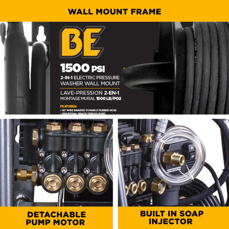 BE Power 1,500 PSI Electric Pressure Washer with Powerease & Triplex Pump