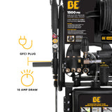 BE Power 1,500 PSI Electric Pressure Washer with Powerease & Triplex Pump