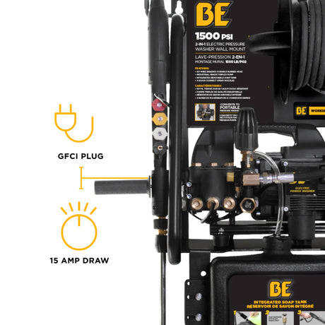 BE Power 1,500 PSI Electric Pressure Washer with Powerease & Triplex Pump