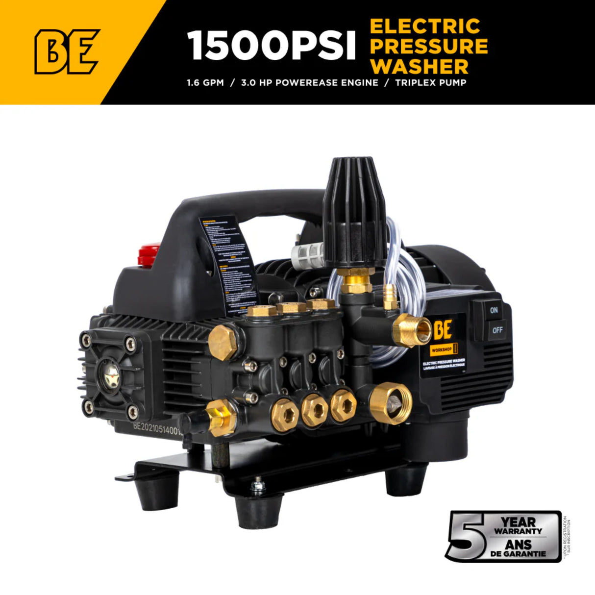 BE Power P1515EPN 1,500 PSI 1.6 GPM Hand-Carry Electric Pressure Washer