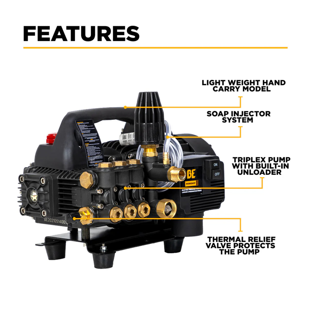 BE Power P1515EPN 1,500 PSI 1.6 GPM Hand-Carry Electric Pressure Washer