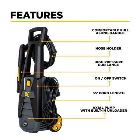 BE Power Equipment P1715EN 1700 PSI 1.7 GPM Electric Pressure Washer
