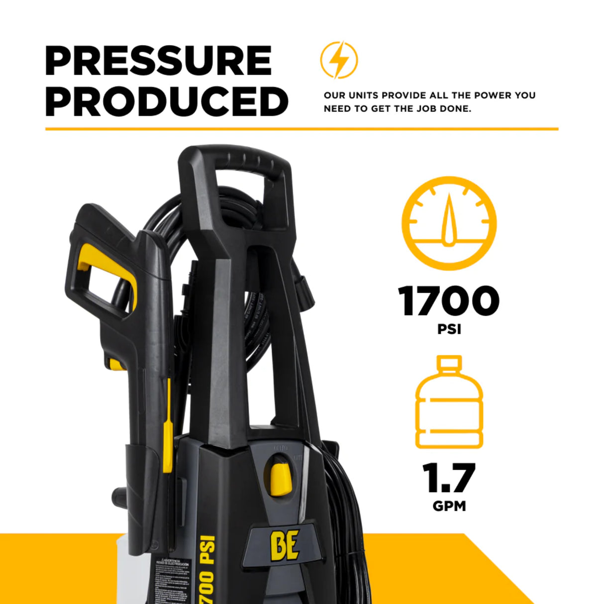 BE Power Equipment P1715EN 1700 PSI 1.7 GPM Electric Pressure Washer