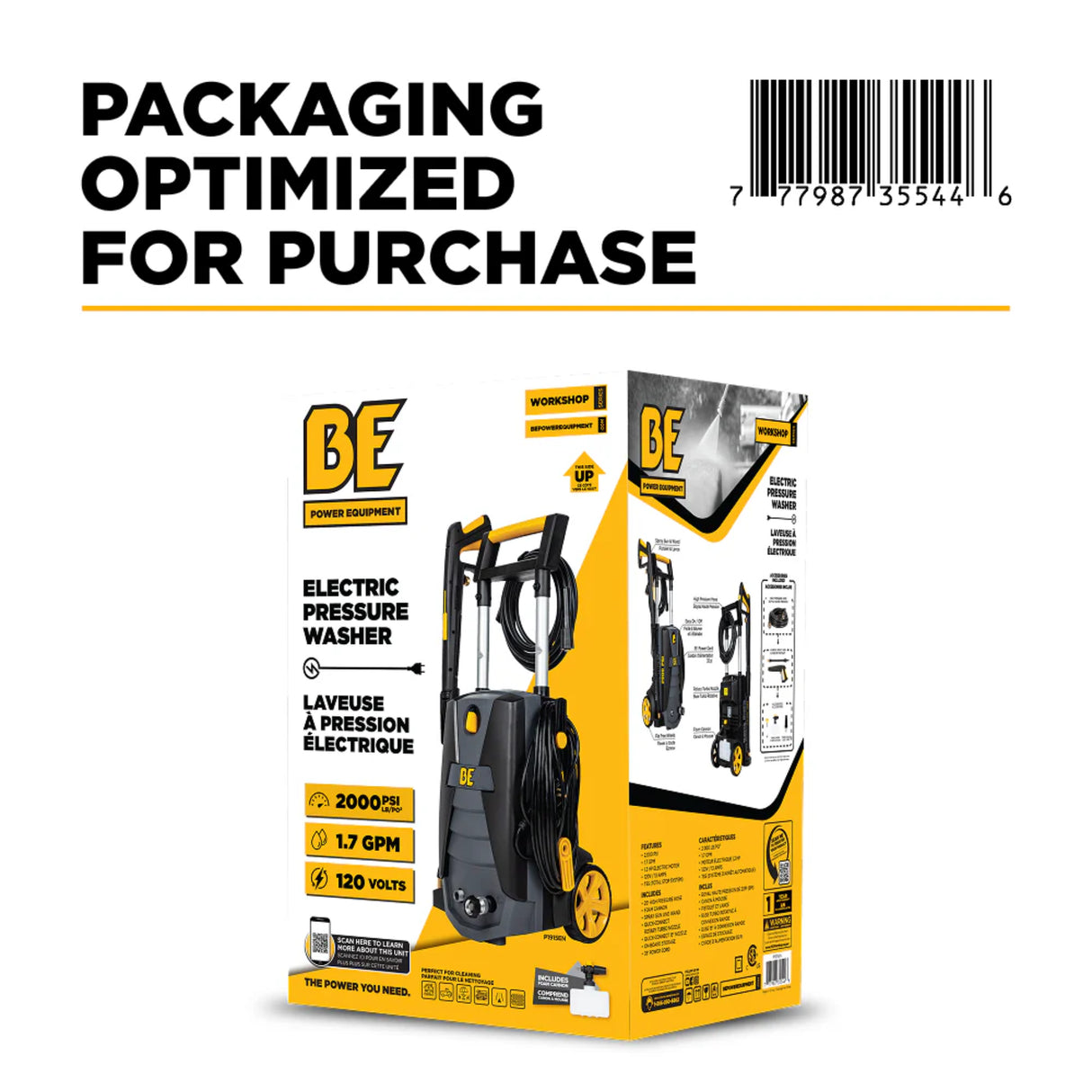 BE Power Equipment P1915EN 2000 PSI 1.7 GPM Electric Pressure Washer