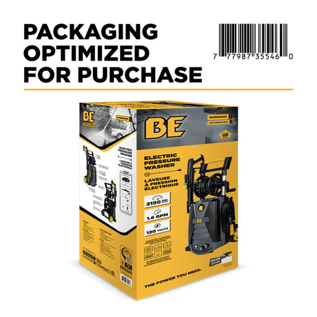 BE Power P2115EN 2,150 PSI 1.6 GPM Cold Water Electric Pressure Washer