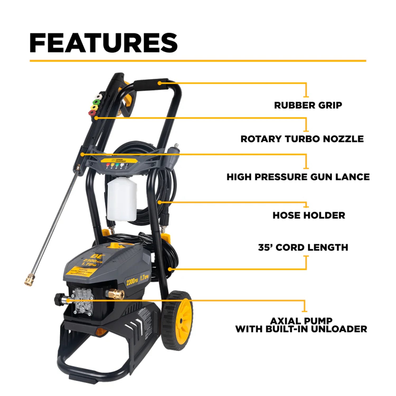 BE Power P2317EN 2,300 PSI 1.7 GPM Electric Pressure Washer