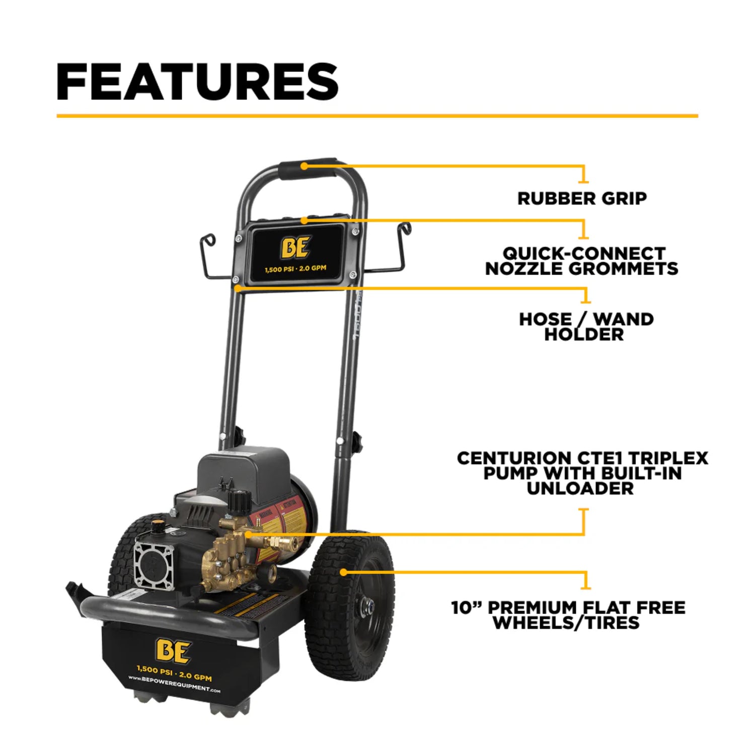 BE Power PE-1520EW1A 1,500 PSI Baldor Electric Pressure Washer