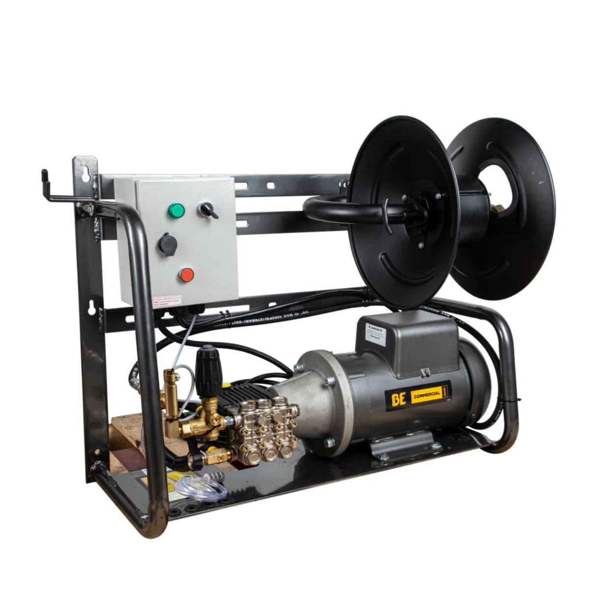 BE Power 2,000 PSI Hot-Water-Capable Wall-Mount Electric Pressure Washer with Baldor 5.0 HP Motor