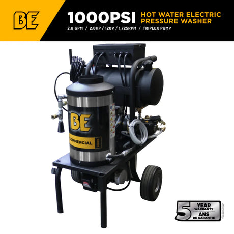 BE Power 1,000 PSI Commercial Electric Hot Water Pressure Washer