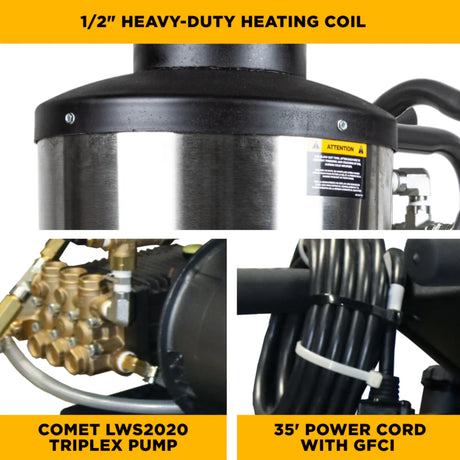 BE Power 1,000 PSI Commercial Electric Hot Water Pressure Washer