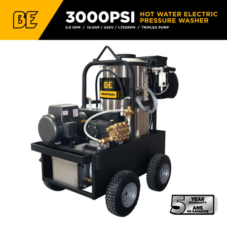 BE Power 3,000 PSI 5.0 GPM Industrial Electric Hot Water Pressure Washer