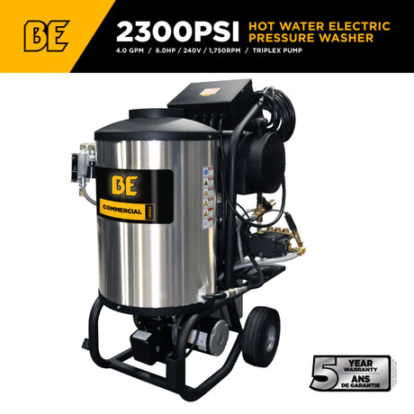 BE Power 2,300 PSI Commercial Electric Hot Water Pressure Washer