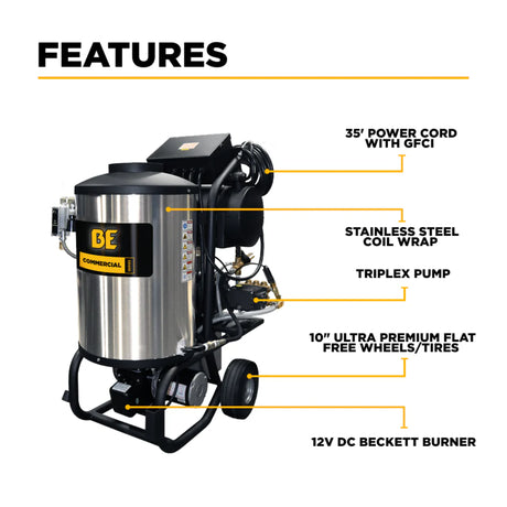 BE Power 2,300 PSI Commercial Electric Hot Water Pressure Washer