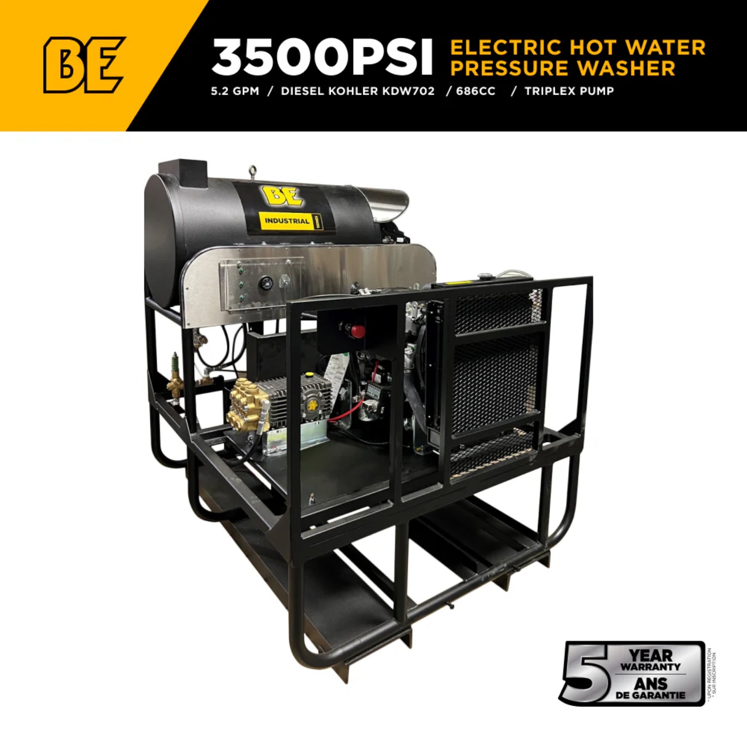 BE Power 3,500 PSI Industrial Diesel Truck-Mount Hot Water Pressure Washer