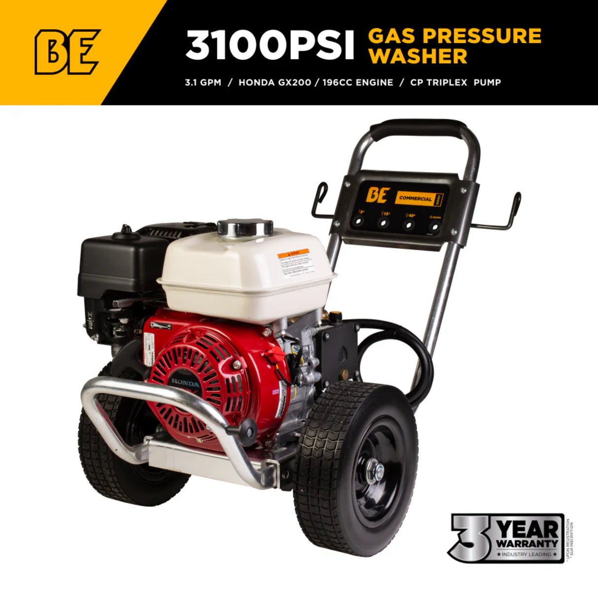 BE Power B3165HAAS 3,100 PSI Honda GX200 Gas Pressure Washer