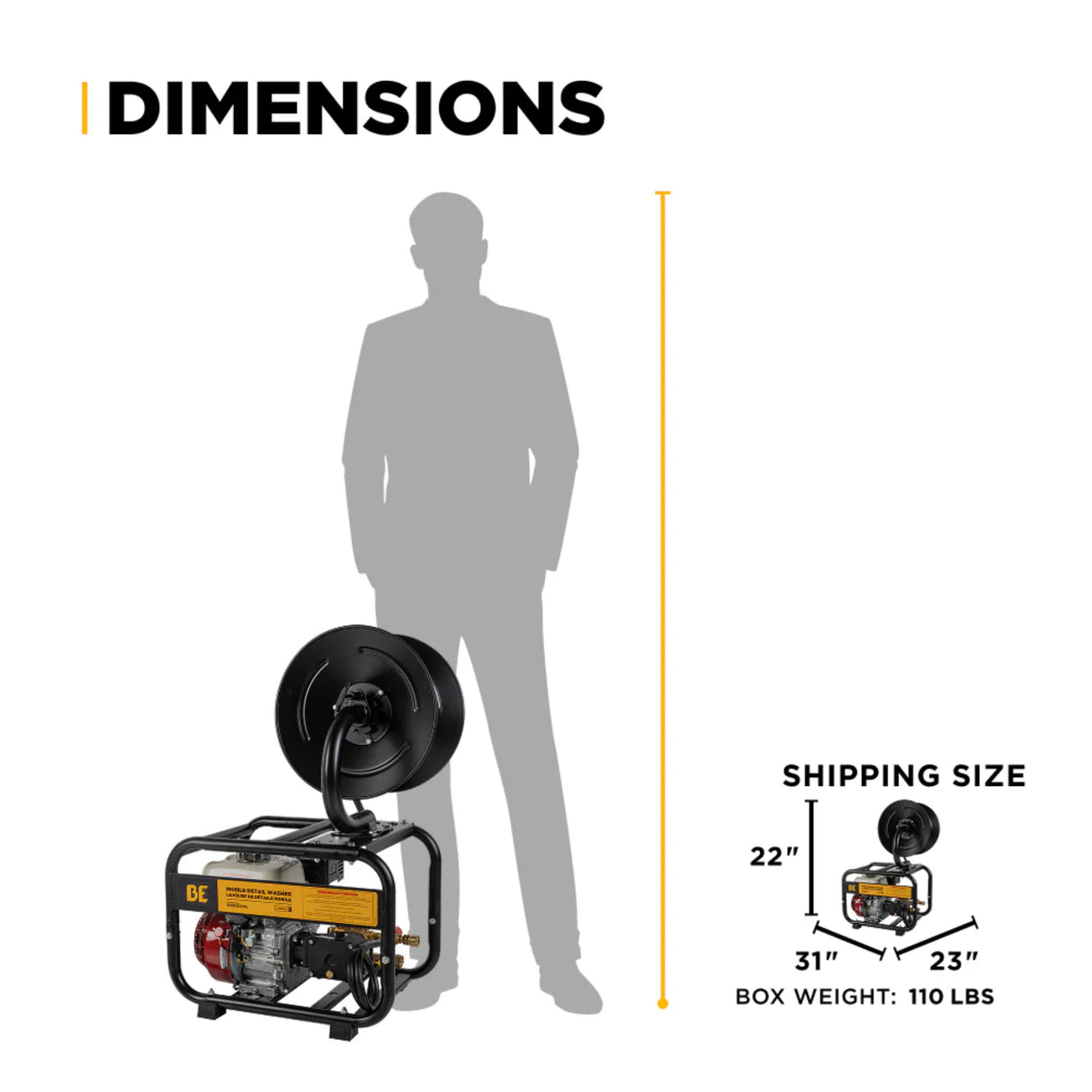 BE Power 3,100 PSI Mobile Detail Pressure Washer with Honda GX200