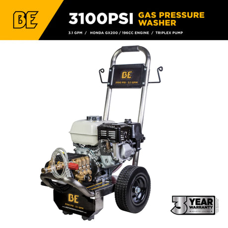 BE Power 3,100 PSI 3.1 GPM Commercial Cold Water Gas Pressure Washer with Honda GX200